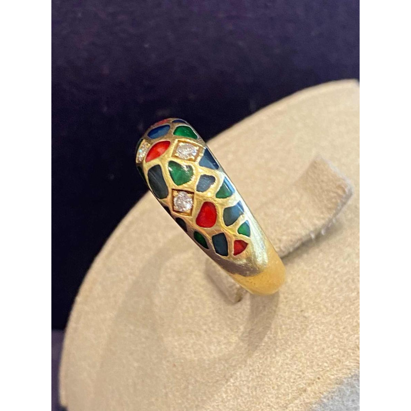 KORLOFF, yellow gold bangle ring, polychrome enamels, ca. 1980–1990