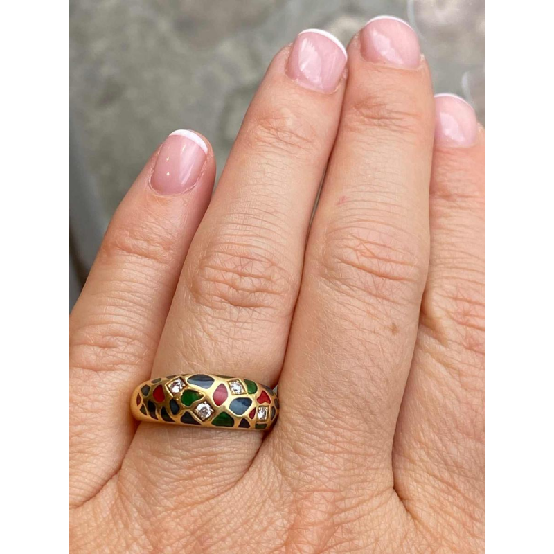 KORLOFF, bague jonc en or jaune, émaux polychromes, ca 1980-1990