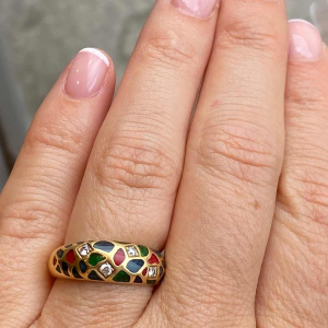 KORLOFF, bague jonc en or jaune, émaux polychromes, ca 1980-1990