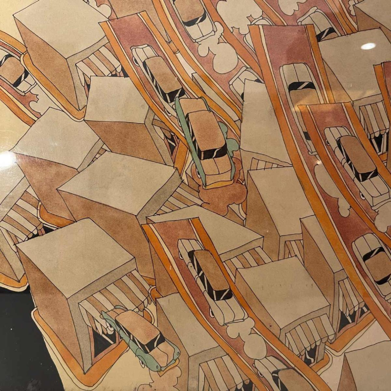 Fernand Flausch, Pop Art schilderij, gemengde techniek op papier, 1973