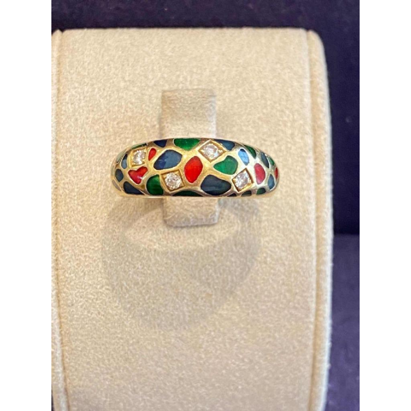 KORLOFF, ring in geelgoud, veelkleurig email, ca. 1980-1990