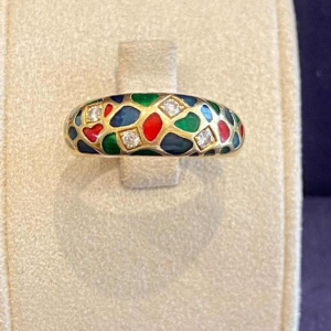KORLOFF, yellow gold bangle ring, polychrome enamels, ca. 1980–1990