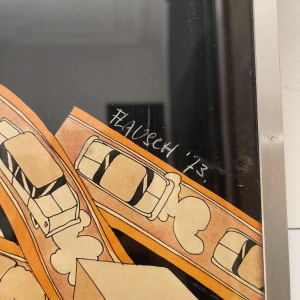 Fernand Flausch, tableau Pop Art, technique mixte sur papier, 1973