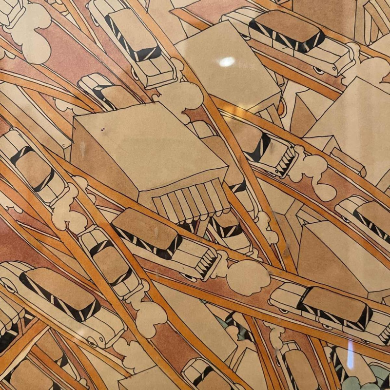 Fernand Flausch, Pop Art schilderij, gemengde techniek op papier, 1973