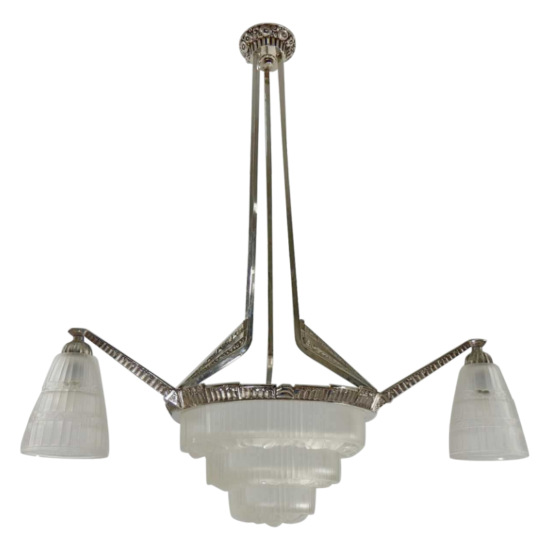 Cherrier & Besnus : French art deco chandelier ... 1930 France