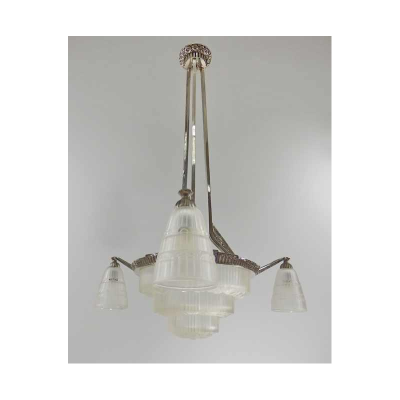 Cherrier & Besnus : French art deco chandelier ... 1930 France