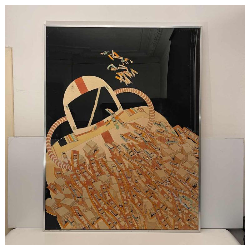 Fernand Flausch, Pop Art painting, mixed technique on paper, 1973