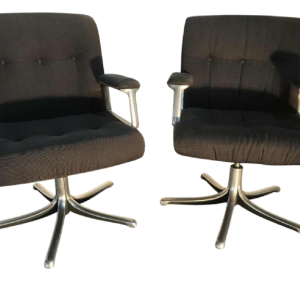 OSVALDO BORSANI for TECNO, set of 2 ‘P128’ armchairs, cast aluminium, grey fabric upholstery