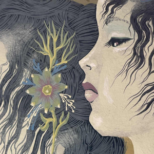 Denyse Willem “Le secret“ 3 femmes nues / nymphes, tableau symboliste & fantastique, 1970