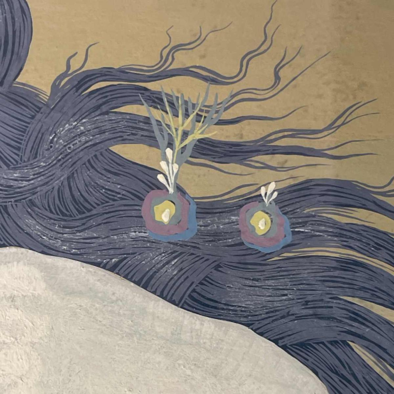 Denyse Willem “Le secret“ 3 femmes nues / nymphes, tableau symboliste & fantastique, 1970