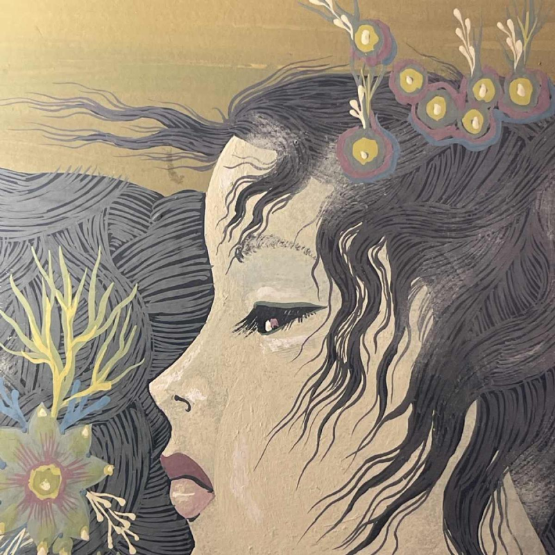 Denyse Willem “The Secret“ 3 naakte vrouwen / nimfen, symbolistisch & fantastisch schilderij, 1970