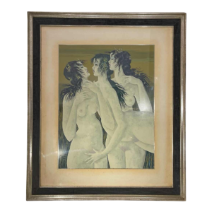 Denyse Willem “The Secret“ 3 naked women / nymphs, symbolist & fantastic painting, 1970