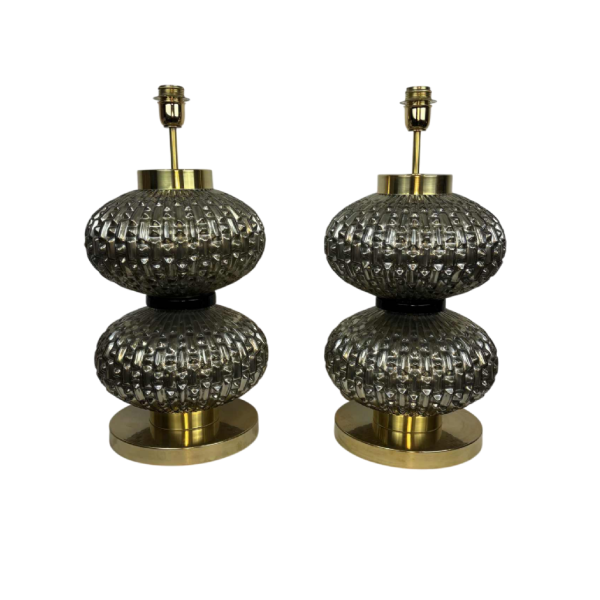 Murano, pair of Hollywood Regency blown glass lamps, Italy, ca 1980