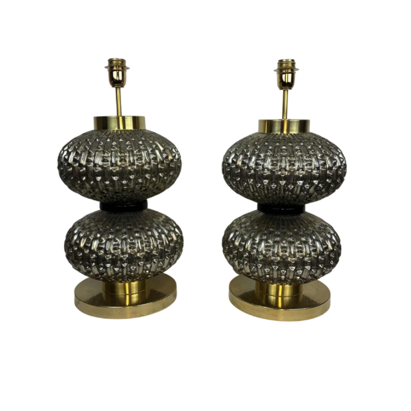 Murano, pair of Hollywood Regency blown glass lamps, Italy, ca 1980