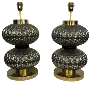 Murano, pair of Hollywood Regency blown glass lamps, Italy, ca 1980