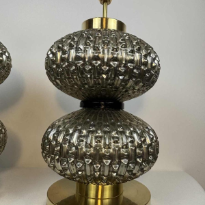 Murano, paire de lampes Hollywood Regency en verre soufflé et laiton, Italie ca 1980