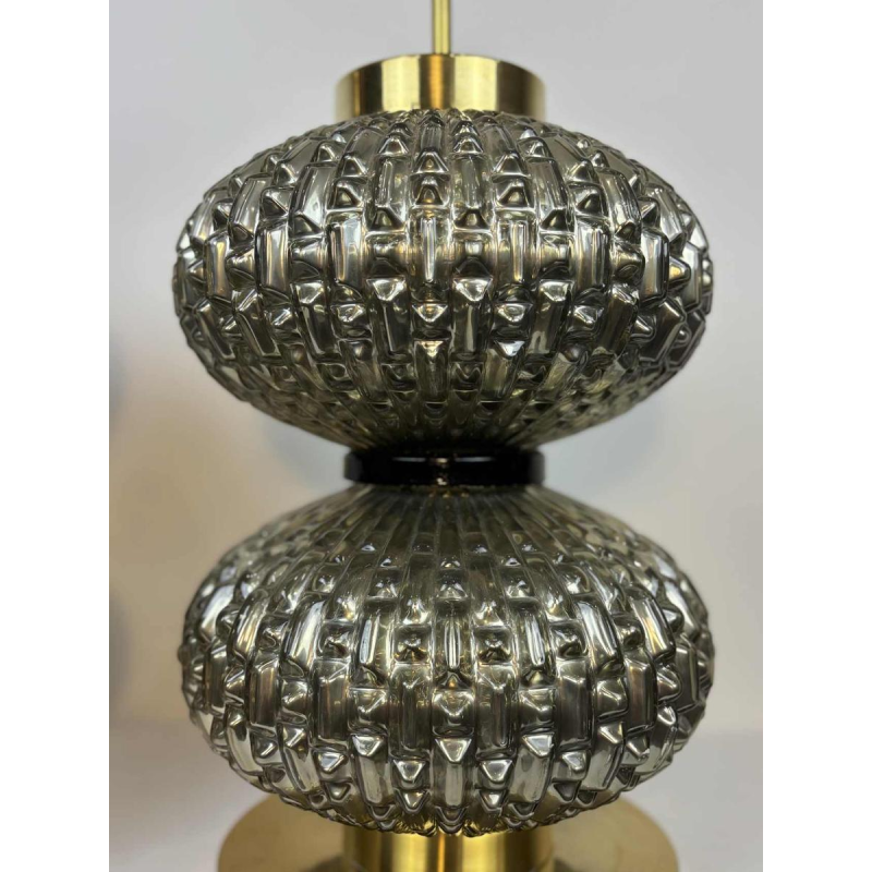 Murano, paire de lampes Hollywood Regency en verre soufflé et laiton, Italie ca 1980