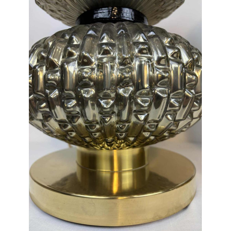 Murano, paire de lampes Hollywood Regency en verre soufflé et laiton, Italie ca 1980