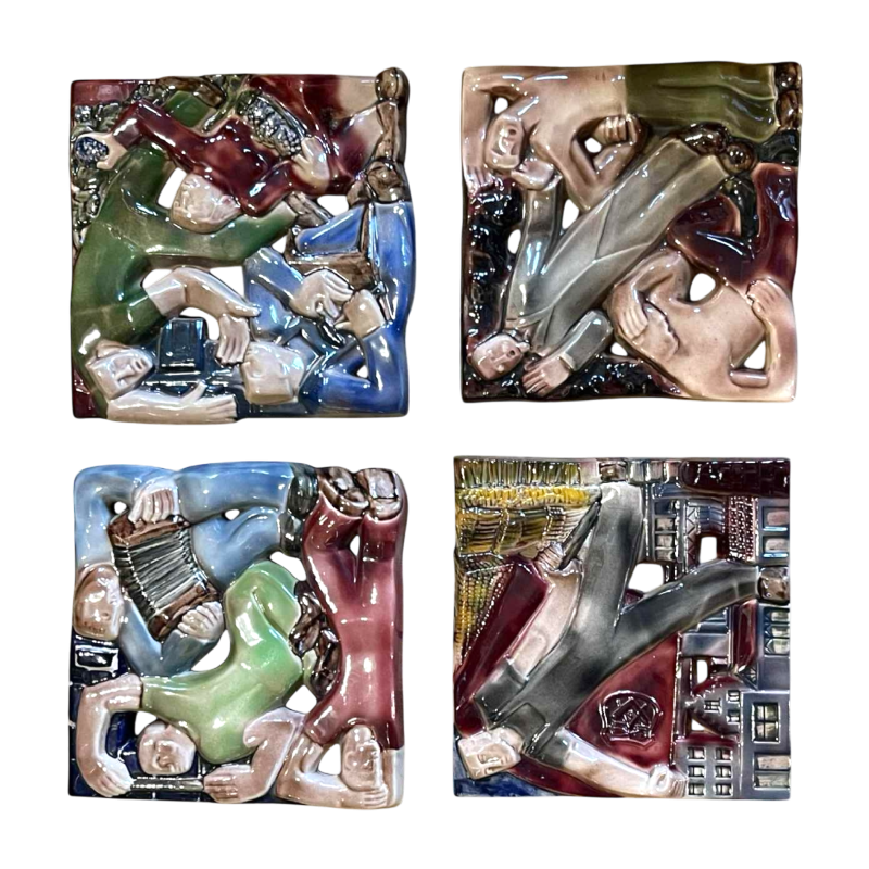 RENE BOSCHMANS voor COCERAM, complete serie van 4 bas-reliëf sculpturen, vrijmetselarij, ca 1950