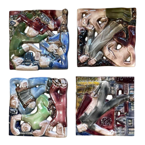 RENE BOSCHMANS for COCERAM, complete series of 4 bas-relief sculptures, freemasonry, ca 1950