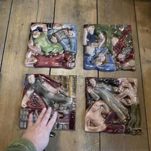 RENE BOSCHMANS voor COCERAM, complete serie van 4 bas-reliëf sculpturen, vrijmetselarij, ca 1950