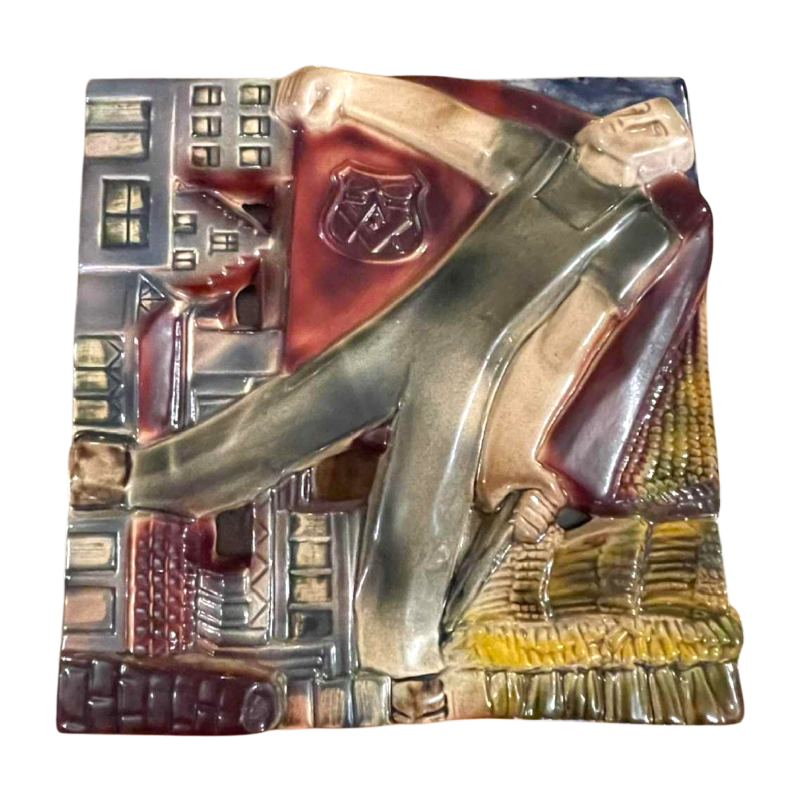 RENE BOSCHMANS pour COCERAM, série complète de 4 sculptures bas-relief, franc-maçonnerie, ca 1950