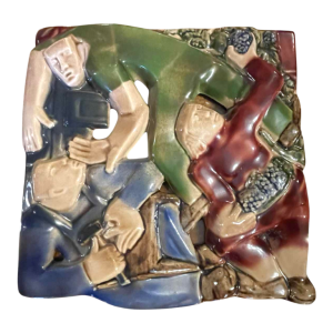 RENE BOSCHMANS pour COCERAM, série complète de 4 sculptures bas-relief, franc-maçonnerie, ca 1950