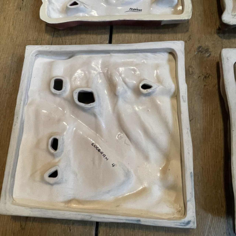 RENE BOSCHMANS voor COCERAM, complete serie van 4 bas-reliëf sculpturen, vrijmetselarij, ca 1950