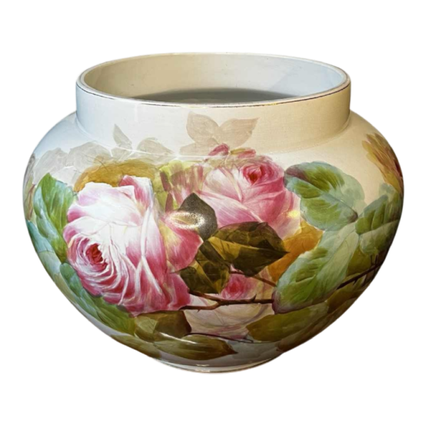 Verbanum Stone Laveno, large earthenware ceramic "Roses" floral planter, ca. 1900