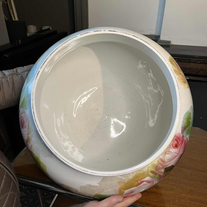 Verbanum Stone Laveno, large earthenware ceramic "Roses" floral planter, ca. 1900