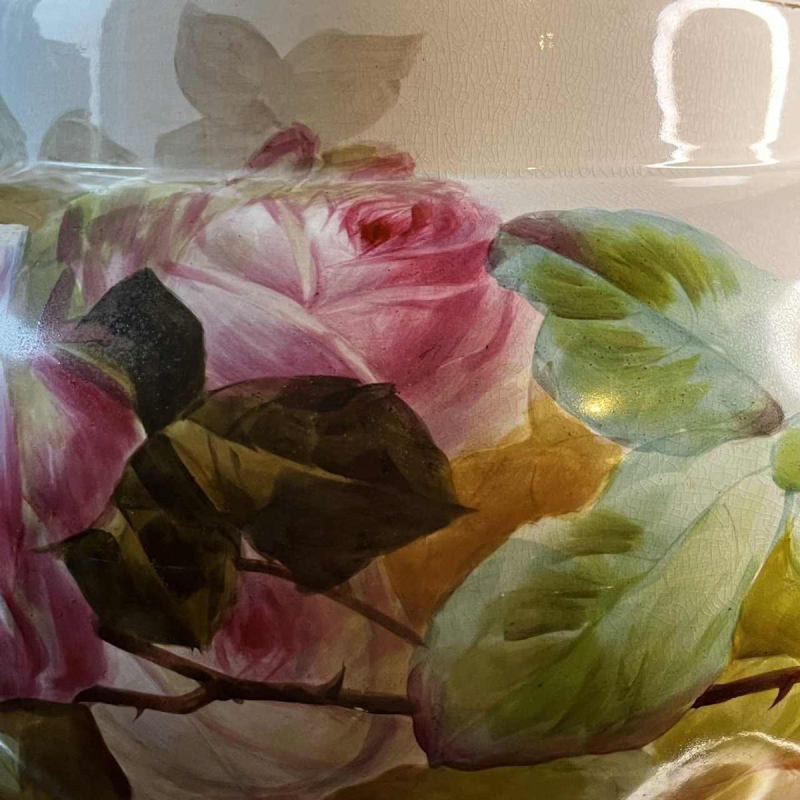 Verbanum Stone Laveno, large earthenware ceramic "Roses" floral planter, ca. 1900