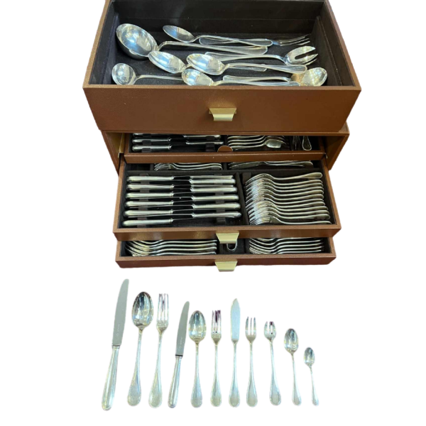 Christofle, ‘Perles’ model silver-plated flatware 147 pces, silver-plated tableware
