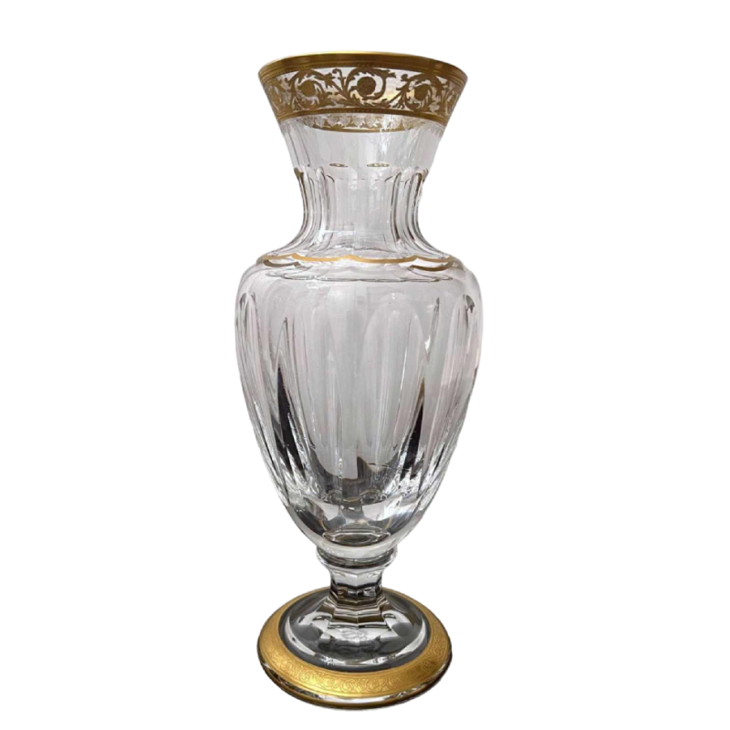 Saint Louis ‘Pompeii model’ clear and gilded crystal vase on pedestal, 20th century