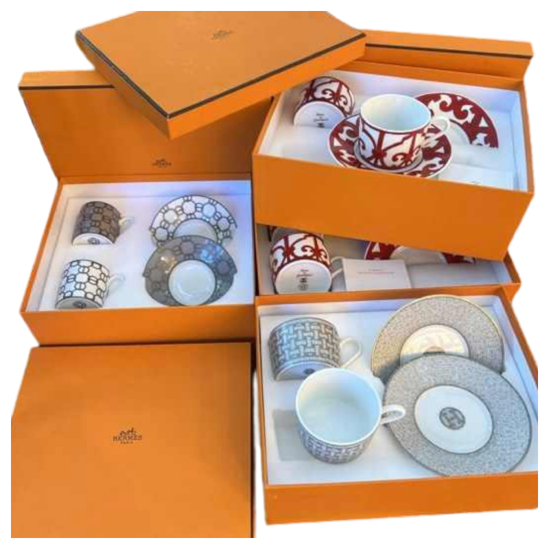HERMÈS Paris - coffret 2 tasses à thé/café et soucoupes en porcelaine