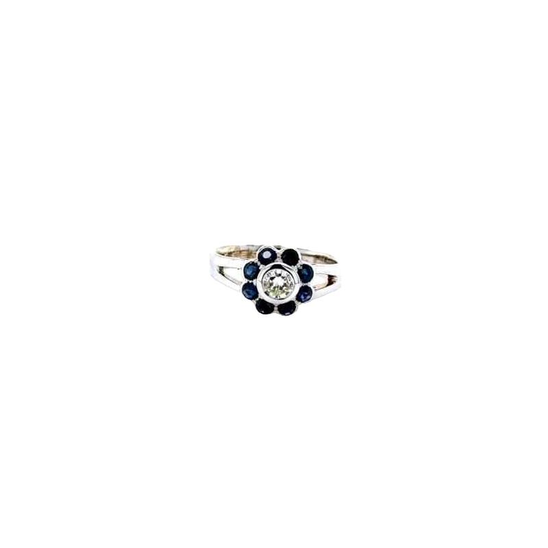 Ring in witgoud, diamanten & saffieren