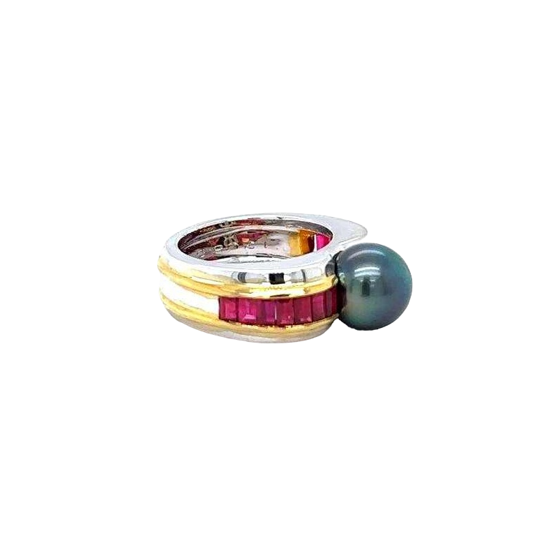 Ring bicolour gold, ruby & pearl