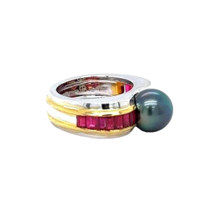 Bague en or bicolore rubis & perle