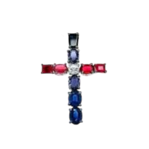 Cross’ pendant set with blue sapphires, rubies and diamonds