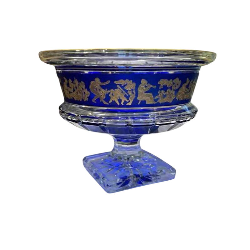 Val Saint Lambert "Borodine" Danse de Flore, coupe sur piédouche, cristal doublé taillé bleu cobalt