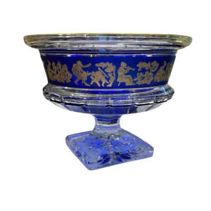 Val Saint Lambert ‘Borodine’ Danse de Flore, bowl on pedestal, cobalt blue doubled cut crystal