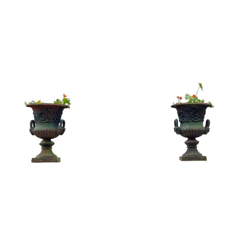 Paire de grandes urnes jardinières en fonte