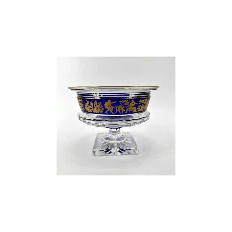 Val Saint Lambert "Borodine" Danse de Flore, coupe sur piédouche, cristal doublé taillé bleu cobalt