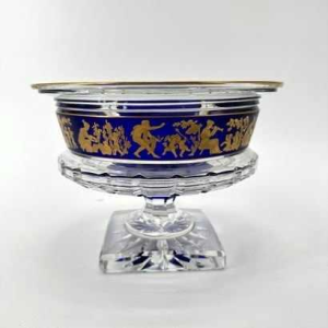 Val Saint Lambert "Borodine" Danse de Flore, coupe sur piédouche, cristal doublé taillé bleu cobalt