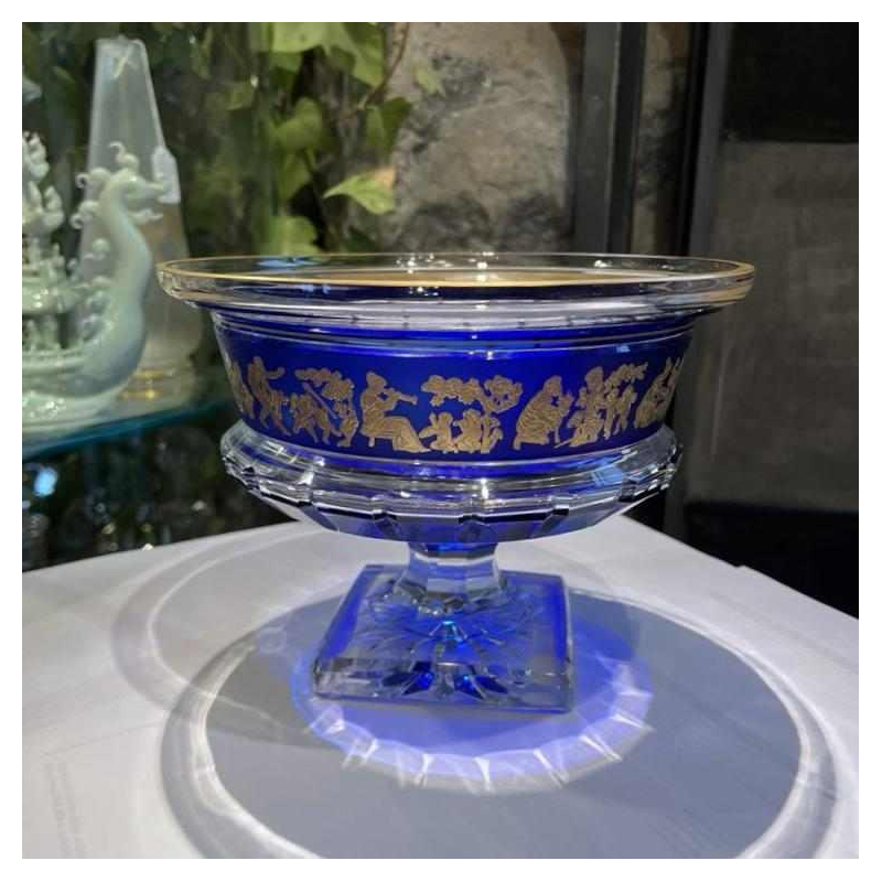 Val Saint Lambert ‘Borodine’ Danse de Flore, bowl on pedestal, cobalt blue doubled cut crystal
