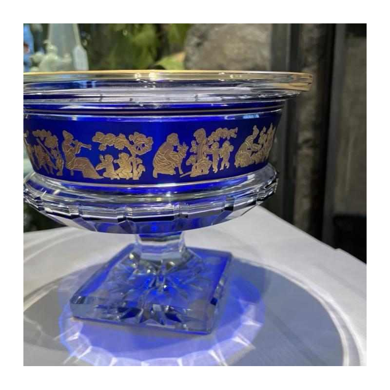 Val Saint Lambert "Borodine" Danse de Flore, coupe sur piédouche, cristal doublé taillé bleu cobalt