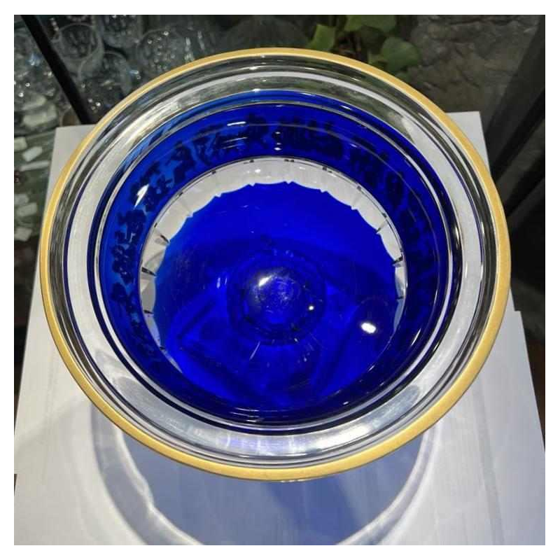 Val Saint Lambert "Borodine" Danse de Flore, coupe sur piédouche, cristal doublé taillé bleu cobalt