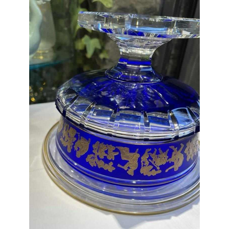 Val Saint Lambert ‘Borodine’ Danse de Flore, bowl on pedestal, cobalt blue doubled cut crystal