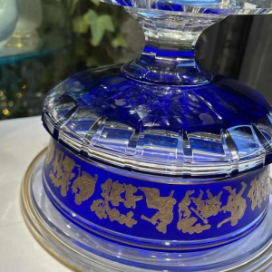 Val Saint Lambert ‘Borodine’ Danse de Flore, bowl on pedestal, cobalt blue doubled cut crystal