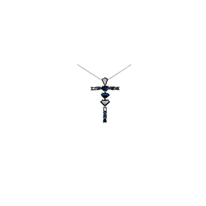 Pendentif "Croix" or et saphirs