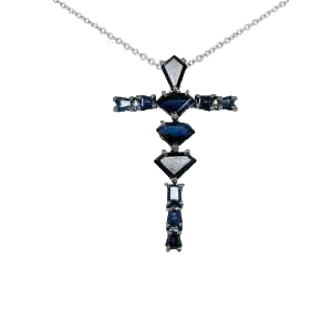 Pendentif "Croix" or et saphirs